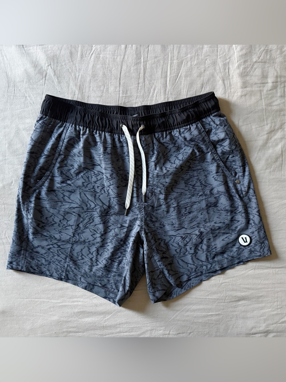 Vuori Men's Charcoal Patterned Swim Trunks with Black Waistband